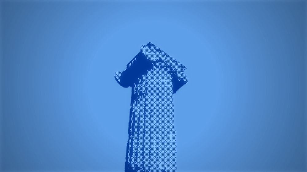 A single classical column capital, blue duotone